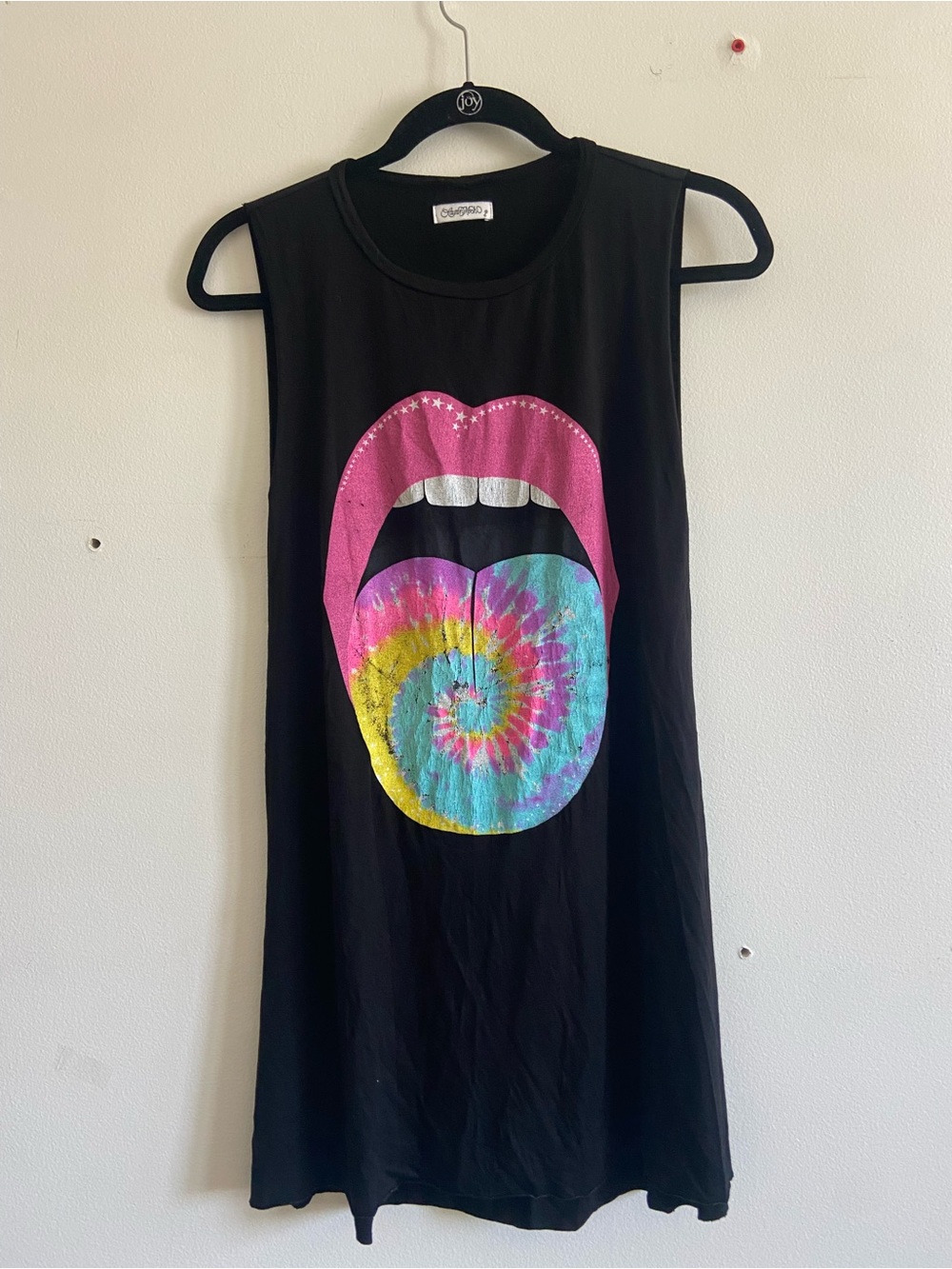 Lauren Moshi Black Sleeveless Mini Tee Dress Tie Dye Size Small Summer - Picture 6 of 6